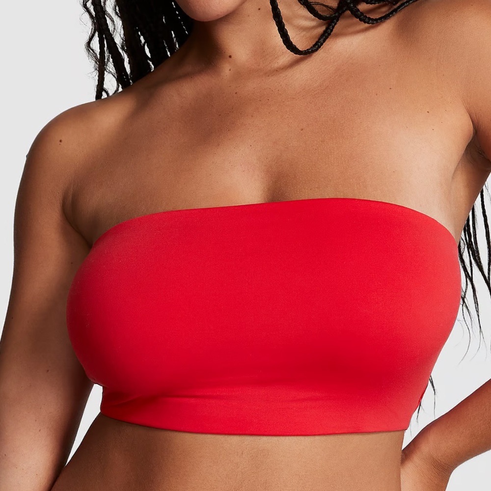 PINK Bralette Base Stretch Bandeau Bra Red Small